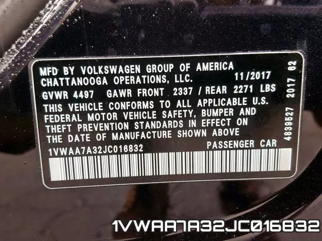 1VWAA7A32JC016832 фото 2