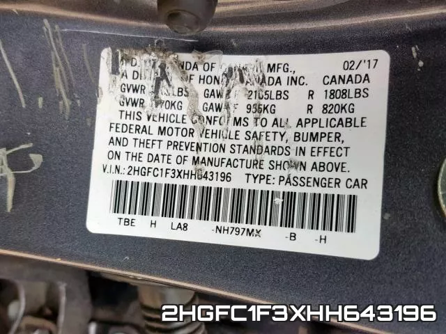 2HGFC1F3XHH643196 фото 2