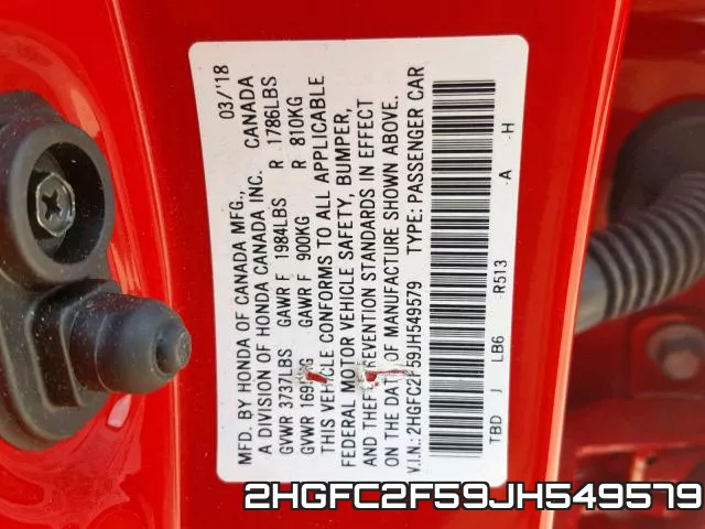 2HGFC2F59JH549579 фото 2