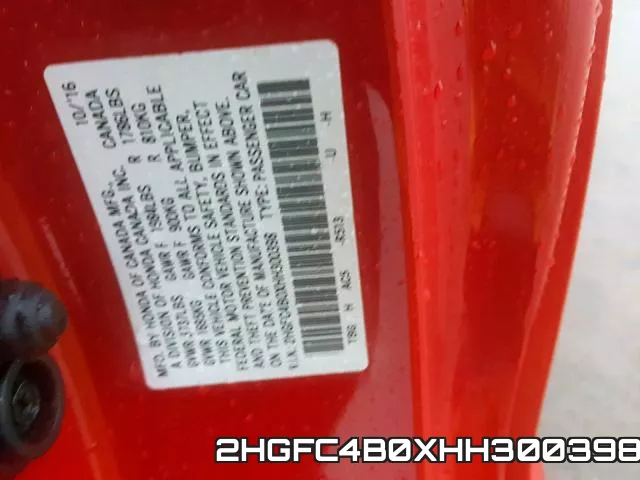 2HGFC4B0XHH300398 фото 2