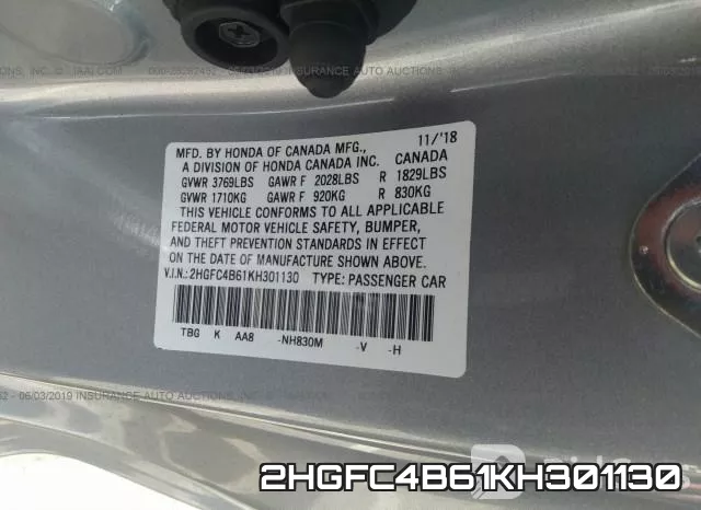 2HGFC4B61KH301130 фото 10