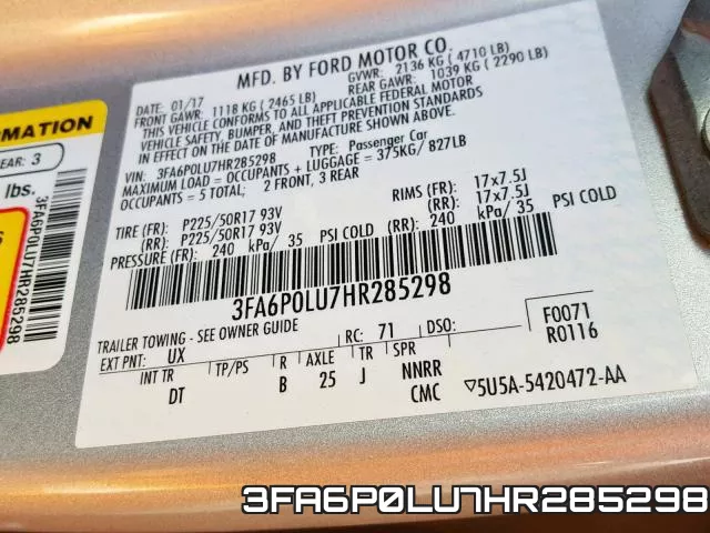 3FA6P0LU7HR285298 фото 2