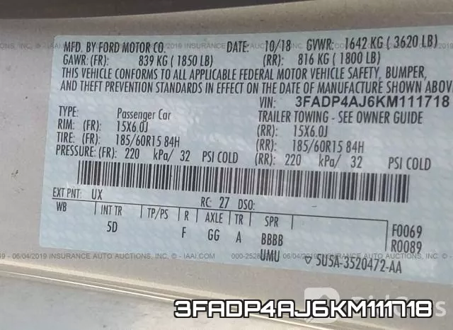 3FADP4AJ6KM111718 фото 10