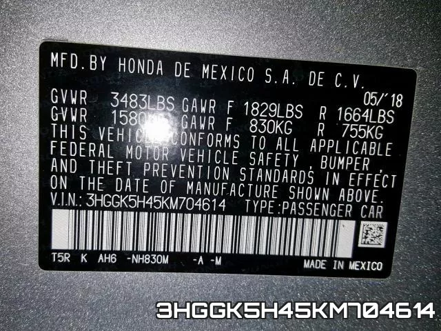 3HGGK5H45KM704614 фото 2