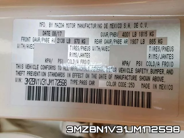 3MZBN1V31JM172598 фото 2