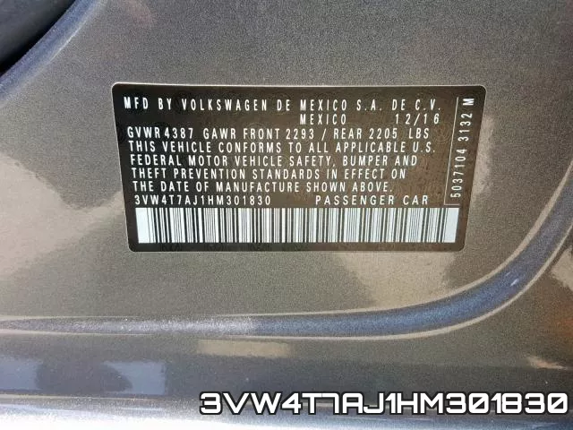 3VW4T7AJ1HM301830 фото 2