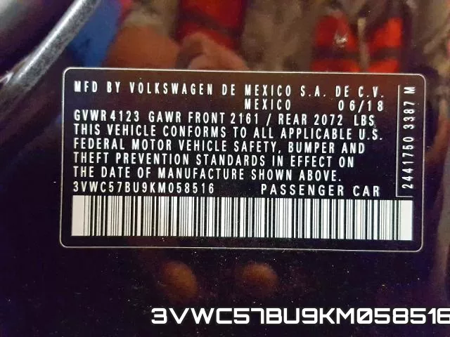 3VWC57BU9KM058516 фото 2