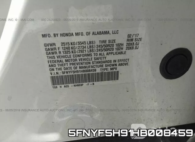 5FNYF5H91HB008459 фото 10