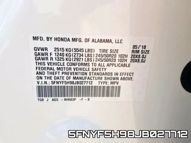 5FNYF5H98JB027712 фото 2
