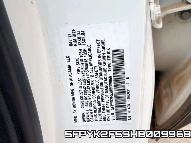 5FPYK2F53HB009968 фото 2