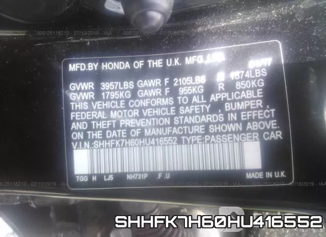 SHHFK7H60HU416552 фото 10