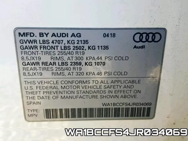 WA1BCCFS4JR034069 фото 2