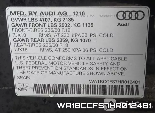 WA1BCCFS7HR012481 фото 10