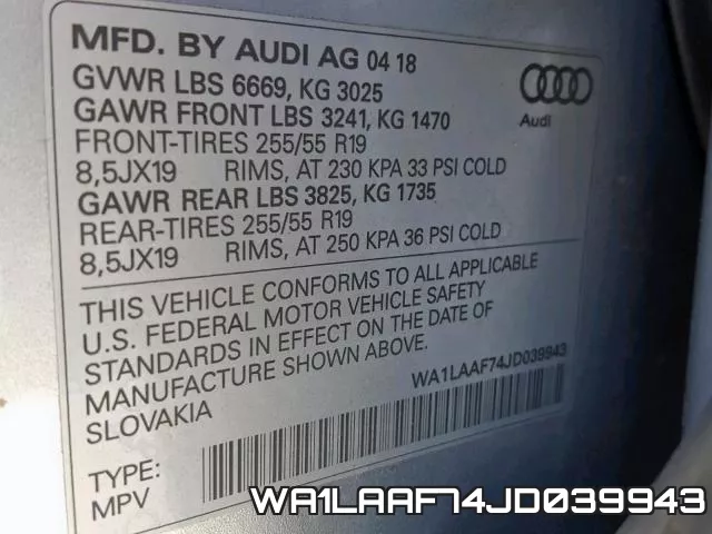 WA1LAAF74JD039943 фото 2