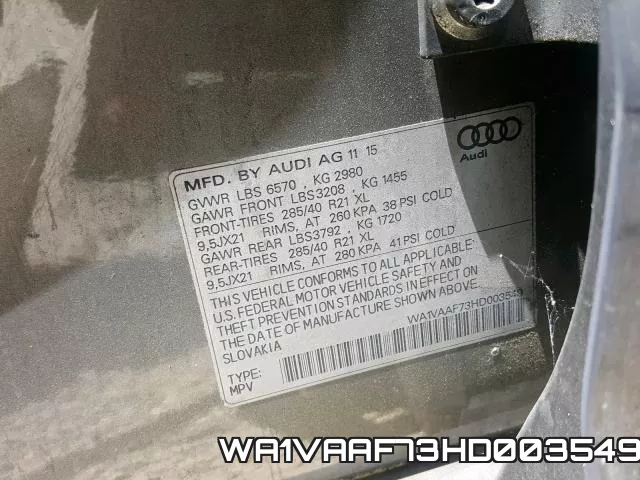 WA1VAAF73HD003549 фото 2