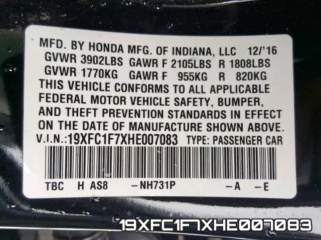 19XFC1F7XHE007083 фото 2