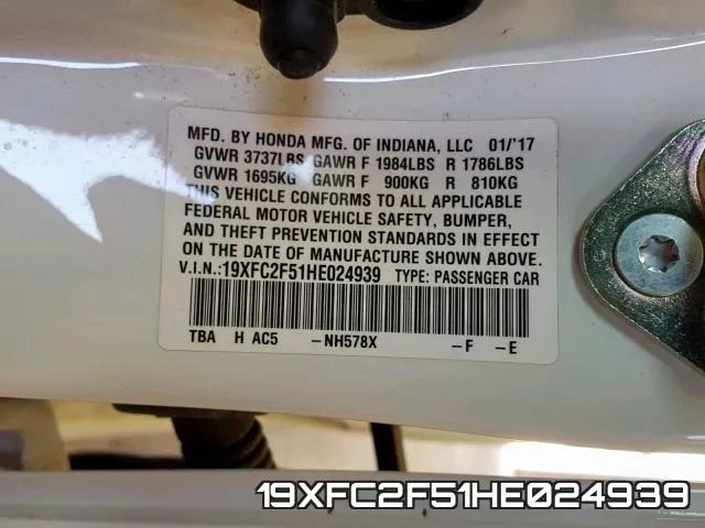 19XFC2F51HE024939 фото 2