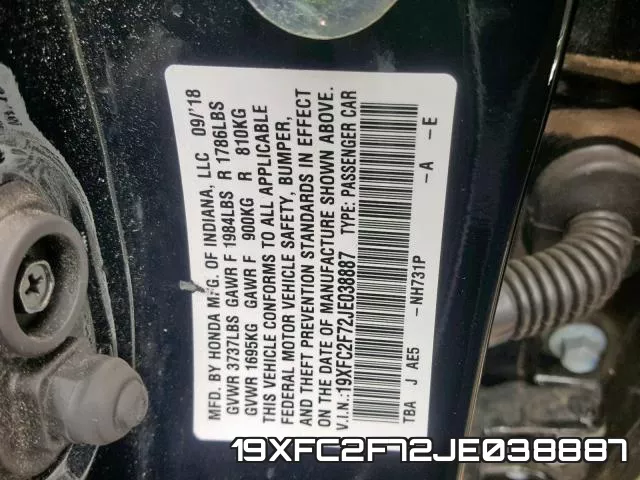 19XFC2F72JE038887 фото 2