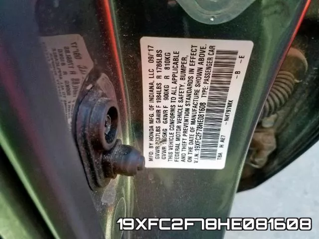 19XFC2F78HE081608 фото 2