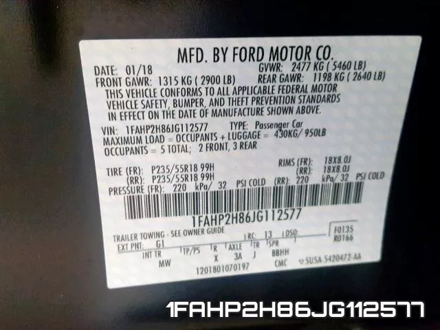 1FAHP2H86JG112577 фото 2