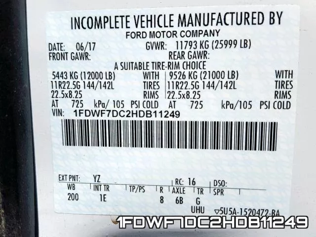 1FDWF7DC2HDB11249 фото 2