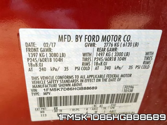 1FM5K7D86HGB88689 фото 2