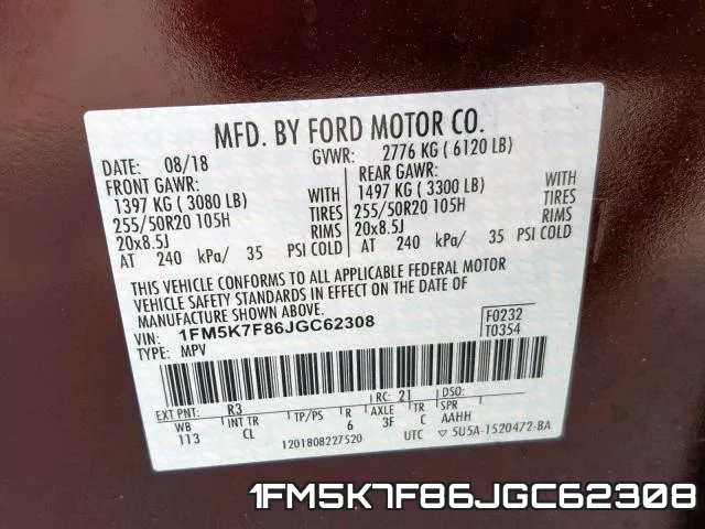 1FM5K7F86JGC62308 фото 2