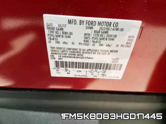 1FM5K8D83HGD17445 фото 2