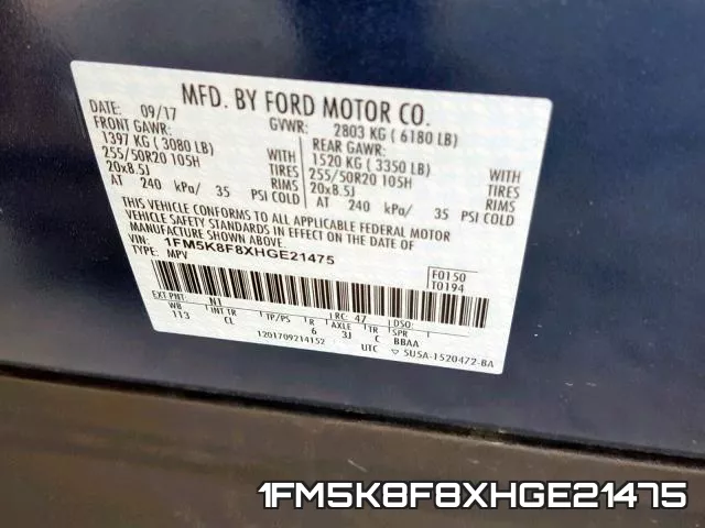 1FM5K8F8XHGE21475 фото 2
