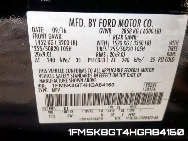 1FM5K8GT4HGA84160 фото 2