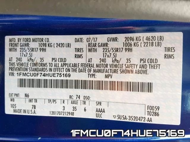 1FMCU0F74HUE75169 фото 2
