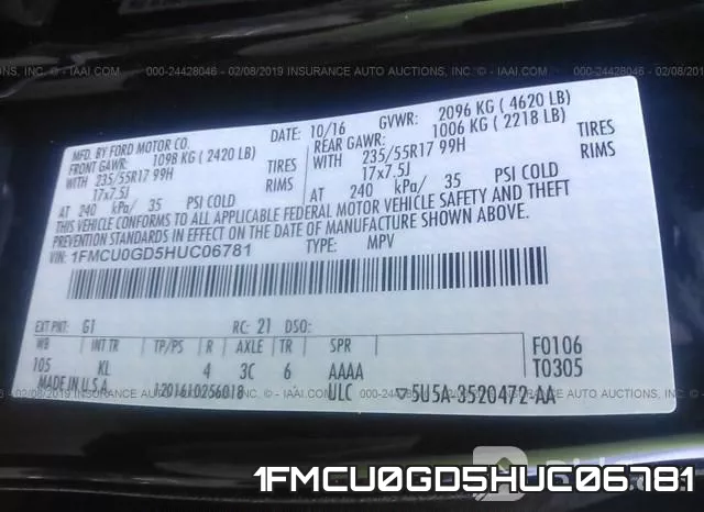 1FMCU0GD5HUC06781 фото 10