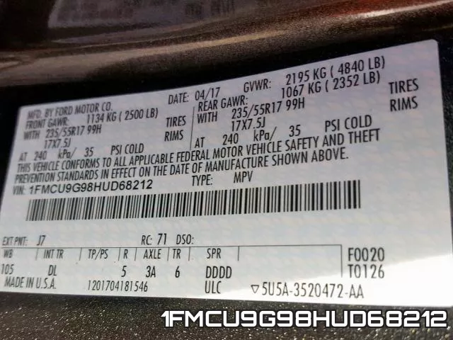 1FMCU9G98HUD68212 фото 2