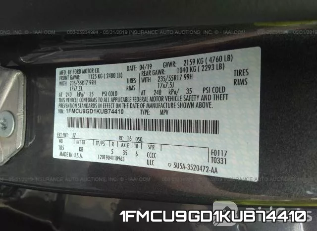 1FMCU9GD1KUB74410 фото 10