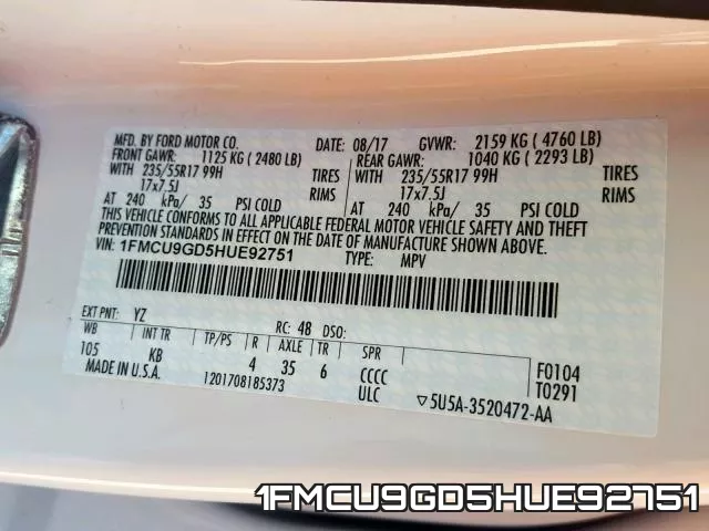 1FMCU9GD5HUE92751 фото 2