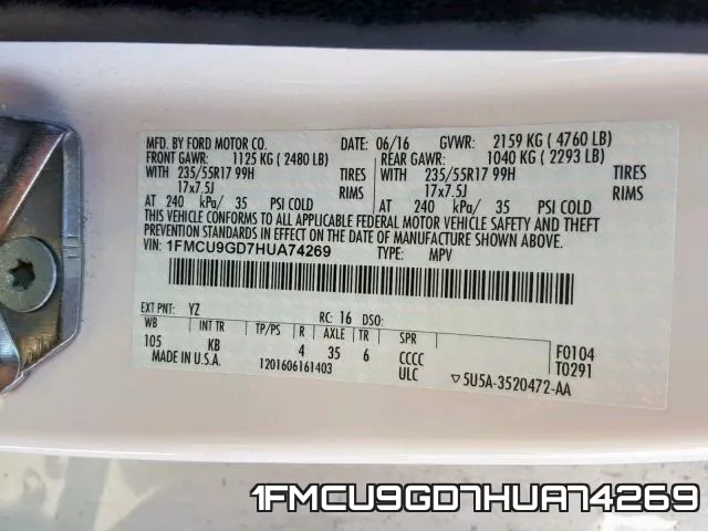 1FMCU9GD7HUA74269 фото 2