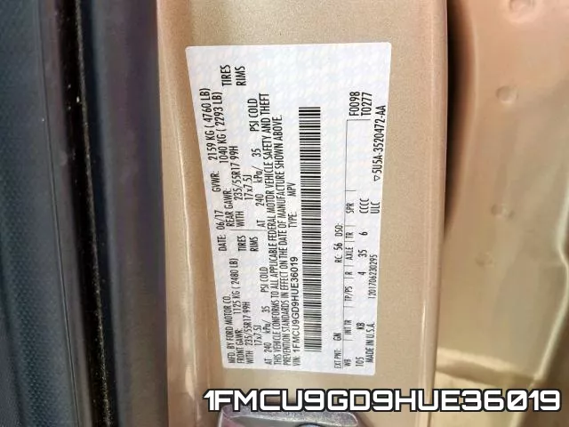 1FMCU9GD9HUE36019 фото 2