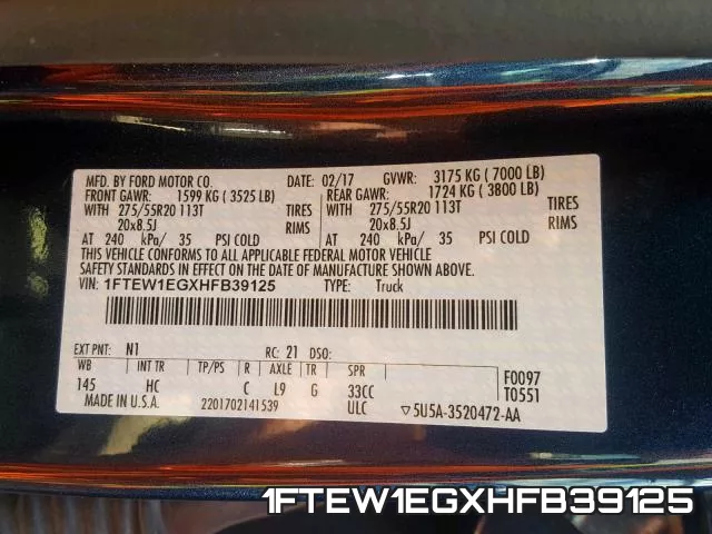 1FTEW1EGXHFB39125 фото 2