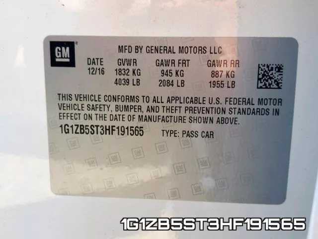 1G1ZB5ST3HF191565 фото 2