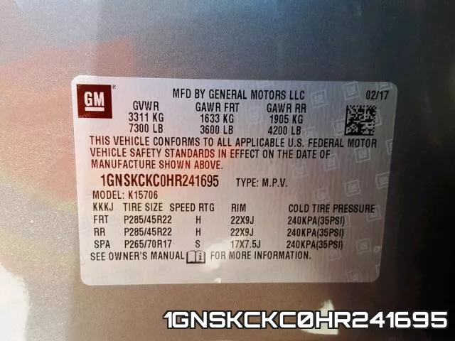 1GNSKCKC0HR241695 фото 2