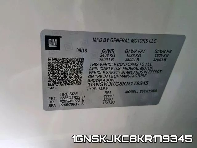 1GNSKJKC8KR179345 фото 2
