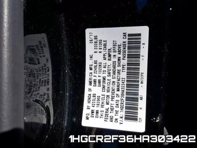 1HGCR2F36HA303422 фото 2