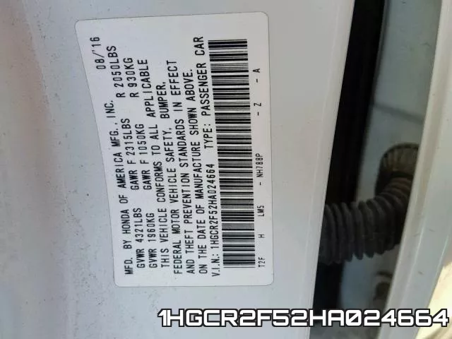1HGCR2F52HA024664 фото 2