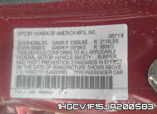 1HGCV1F15JA200583 фото 10