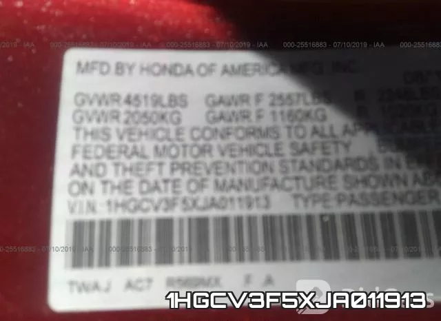 1HGCV3F5XJA011913 фото 10