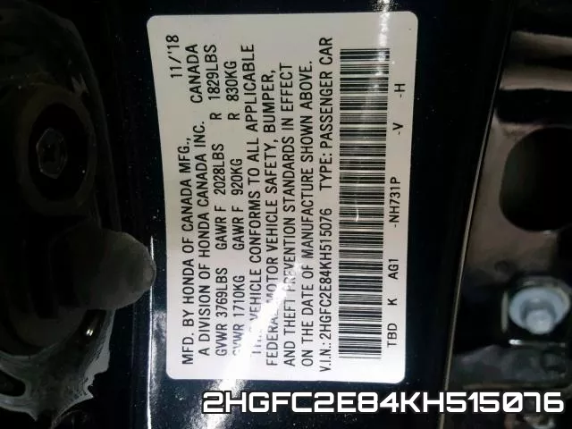 2HGFC2E84KH515076 фото 2