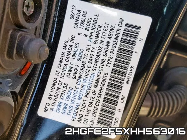 2HGFC2F5XHH563016 фото 2