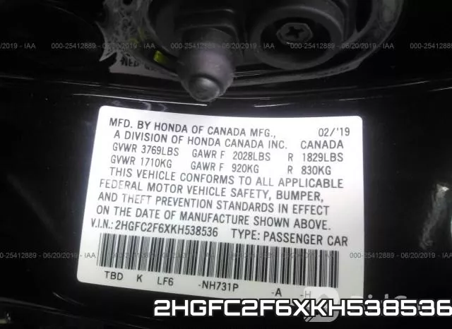 2HGFC2F6XKH538536 фото 10