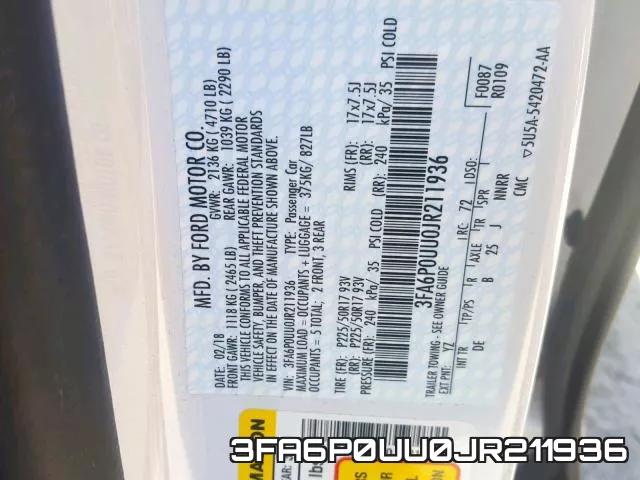 3FA6P0UU0JR211936 фото 2