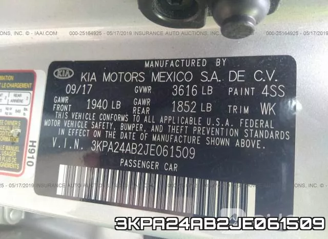 3KPA24AB2JE061509 фото 10